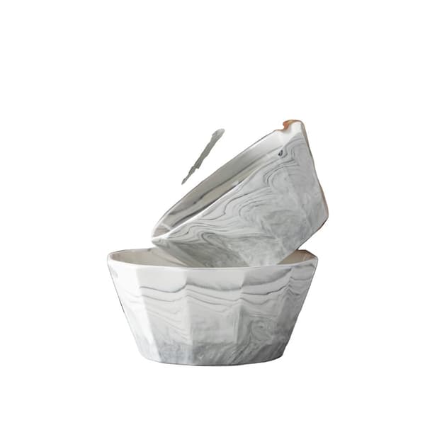 MALACASA Keramiska Skålar Set, 3 Delar, Miljövänliga,6PCS, Marmorgrå