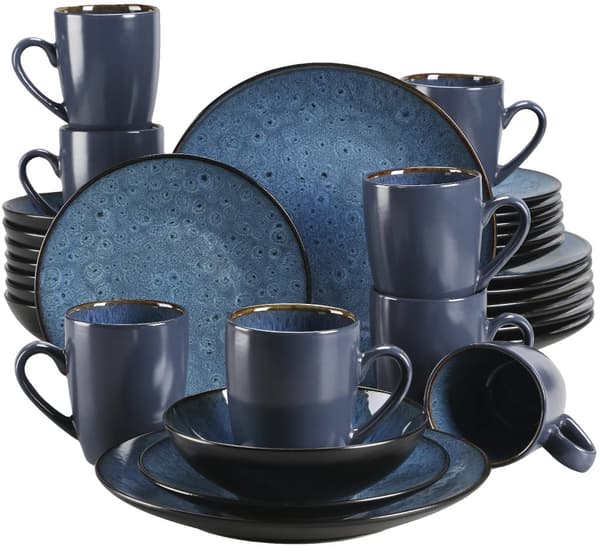 Servis Set, Vintage Keramik, Blå/Brun Stengods,Blå-32-Bitar