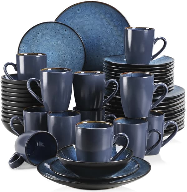 Servis Set, Vintage Keramik, Blå/Brun Stengods,Blå-48-Bitar