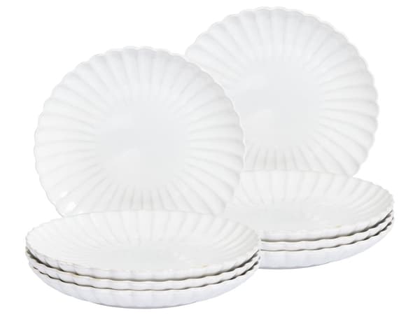 Sett med 8 Middagstallerkener Hvit Steintøy Kaolin Håndlaget Reaktiv Glasur Finish Dessert Tallerken Kjøkken Spisestue