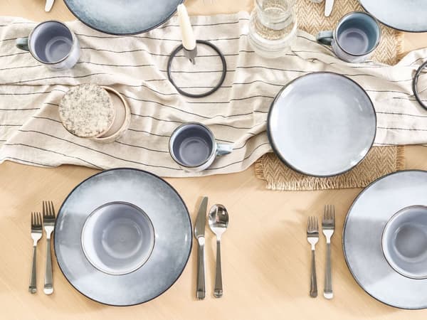 Sett med 8 Desserttallerkener Lyseblått Steintøy Kaolin Håndlaget Reaktiv Glasur Finish Dessert tallerken Kjøkken Spisestue