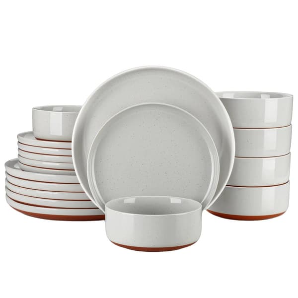 MALACASA Stengods Middagset, 18-delarsset, Klassisk Rund Design,Grå, 18 Delar
