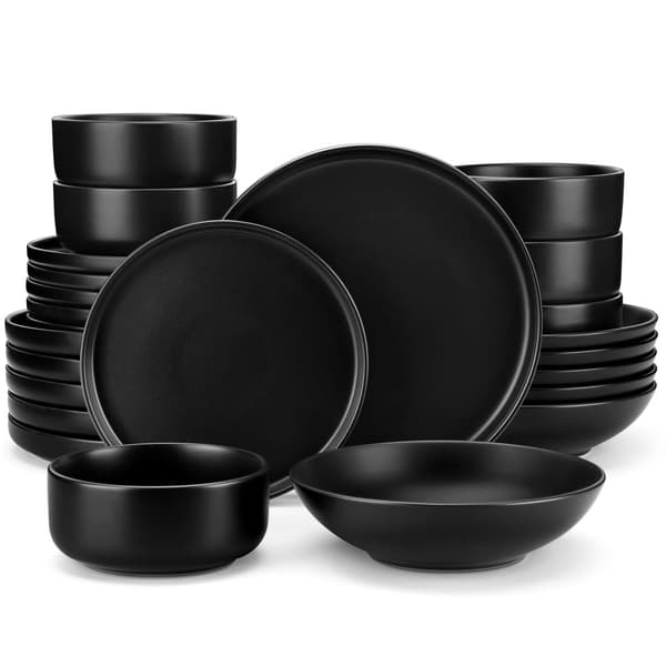 Vancasso Sort Keramisk Middagsservice, Minimalistisk Design, FDA Certificeret Sikkerhed,24 stykke