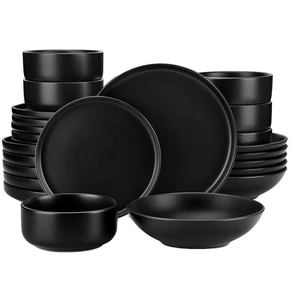 Vancasso Sort Keramisk Middagsservice, Minimalistisk Design, FDA Certificeret Sikkerhed,24 stykke