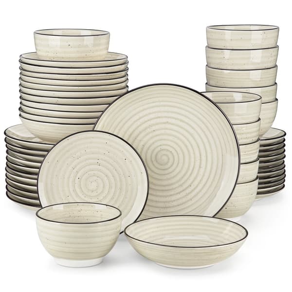 Beige keramikservis, 24 eller 48 delar, elegant spiraldesign,48 Delar