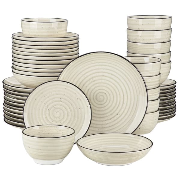 Beige keramikservis, 24 eller 48 delar, elegant spiraldesign,48 Delar