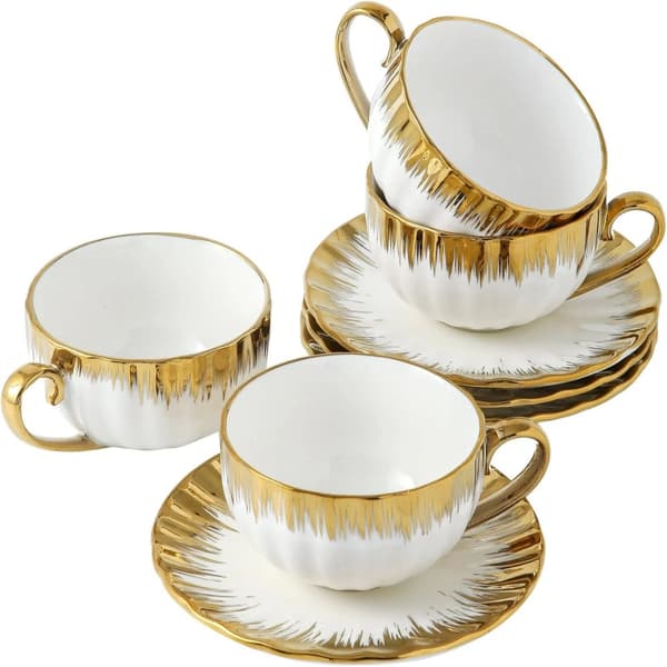 Te koppar och fat set, 7oz kapacitet, porslinmaterial,Set om 4