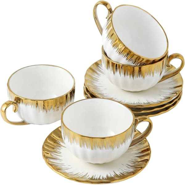 Te koppar och fat set, 7oz kapacitet, porslinmaterial,Set om 4