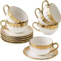 Miniatyrbillede 1 af 2: Porcelæns tekrus sæt, opvaskemaskine sikkert, elegant bladdesign,Sæt af 6