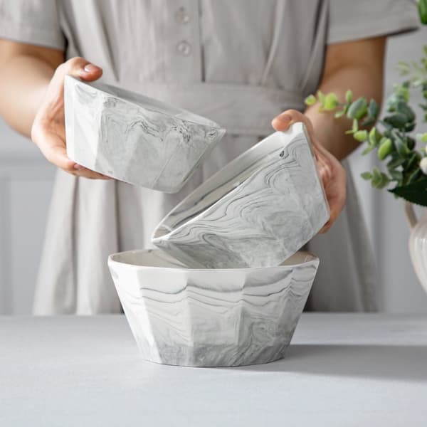 MALACASA Keramiska Skålar Set, 3 Delar, Miljövänliga,6PCS, Marmorgrå