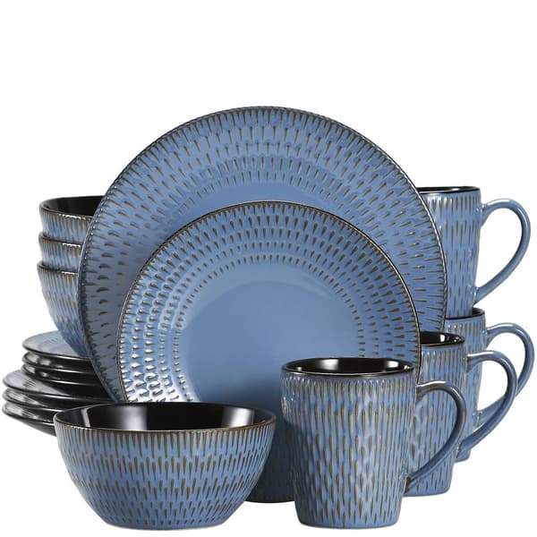 Stengodsservis, Miljövänlig Keramik, Snygg Design,PLUVO Blå 16-delars