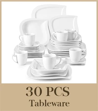 MALACASA Middagsservice, 30/60 Stykker, Miljøvenligt Porcelæn,HVID 30-STK