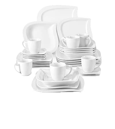 MALACASA Middagsservice, 30/60 Stykker, Miljøvenligt Porcelæn,HVID 30-STK