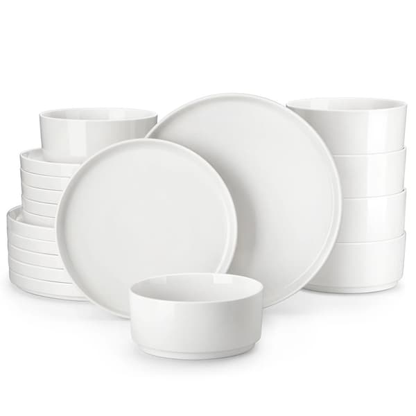 MALACASA Middagsservice, Elegant Rund Form, Blyfri Keramik,Hvid, 24 PCS