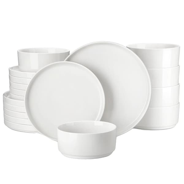 MALACASA Servis, Elegant Rund Form, Blyfri Keramik,24 ST, Vit