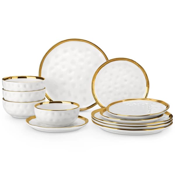 Middagstjänst, Elegant Design, Hållbar Keramik,12 STK, Vit