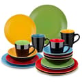 Pikkukuva 2 / 2: Matte Monivärinen Astiastosetti, 16 tai 32 Kappaletta, Elegantti Geometrinen Kuosi,16kpl