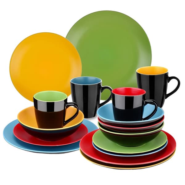 Matte Multicolor Middagsservice, 16 eller 32 Stykker, Elegant Geometrisk Mønster,16stk