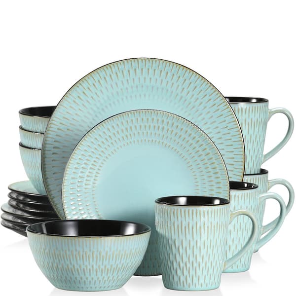 Servis, Elegant Design, Hållbar Stengods,PLUVO Grön 16-delar