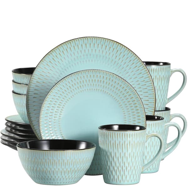 Servis, Elegant Design, Hållbar Stengods,PLUVO Grön 16-delar