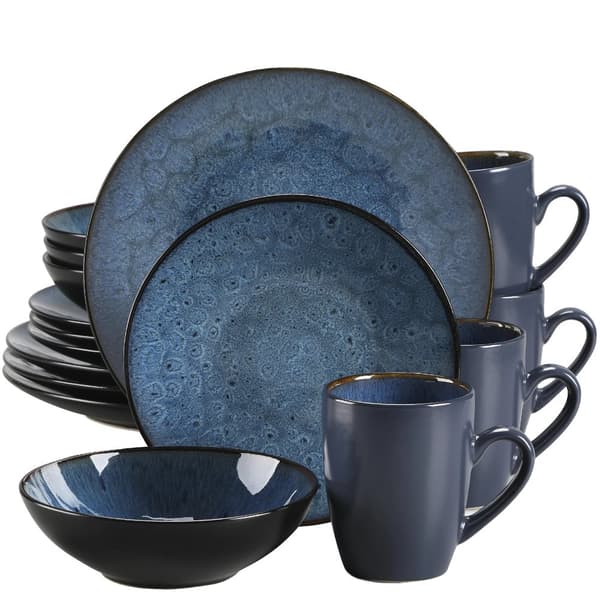 Servis Set, Vintage Keramik, Blå/Brun Stengods,Blå-16-delar