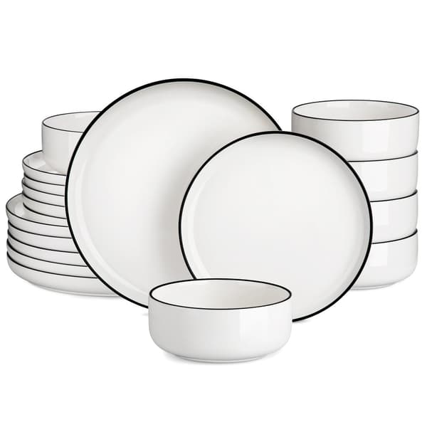 Keramisk Middagsservice, Solid Design, 18-Delt Sæt,Sorte Kanter