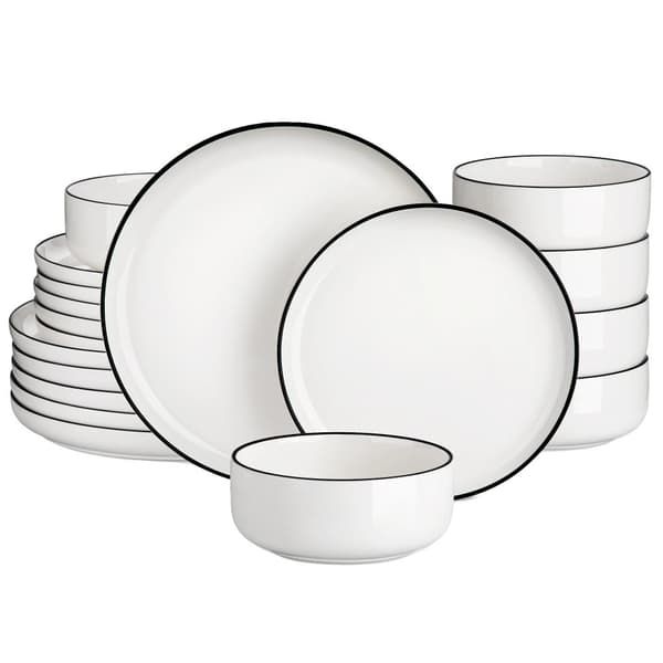 Keramisk Middagsservice, Solid Design, 18-Delt Sæt,Sorte Kanter