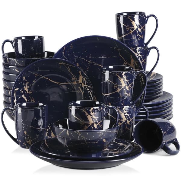 Porcelænsservice, stilfuldt guld splash design, flere stykke muligheder,32-delt