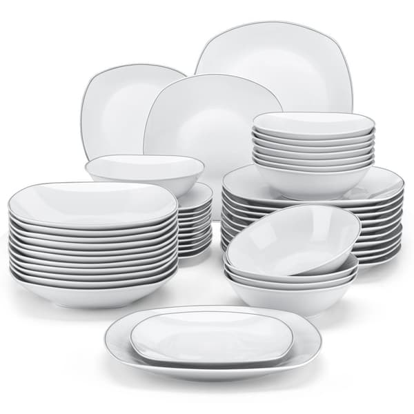 MALACASA ELISA Middagstallerken Sæt, Klassisk Firkantet Form, FDA Certificeret Porcelæn,48-DELE
