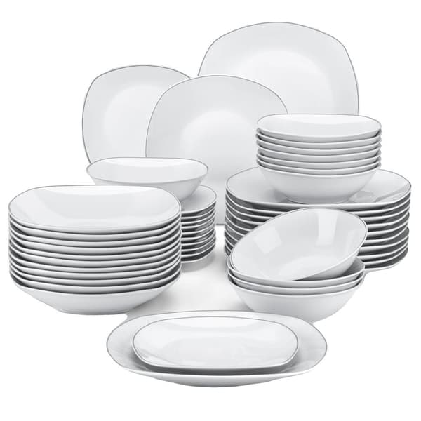 MALACASA ELISA Middagstallerken Sæt, Klassisk Firkantet Form, FDA Certificeret Porcelæn,48-DELE