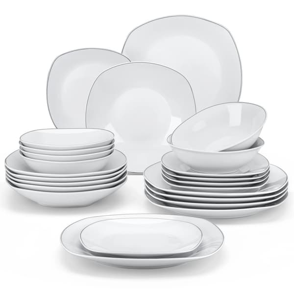 MALACASA ELISA Middagstallerken Sæt, Klassisk Firkantet Form, FDA Certificeret Porcelæn,24-DELE