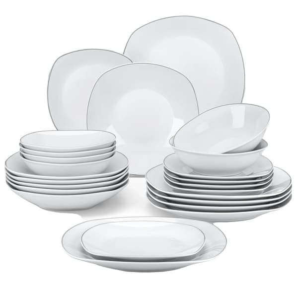 MALACASA ELISA Middagstallerken Sæt, Klassisk Firkantet Form, FDA Certificeret Porcelæn,24-DELE