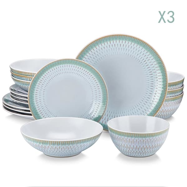 VANCASSO PLUVO Middagservis, Prägling Keramikdesign, Miljövänlig, 32 Delar,48 STK