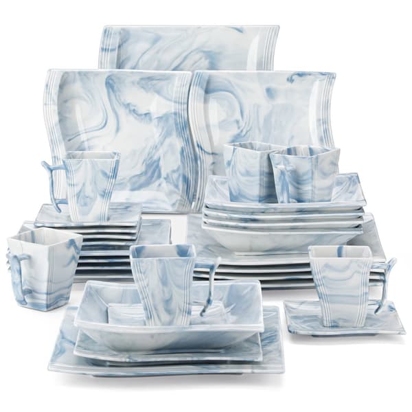 Servis, Marmor Mönster, Mikrovågsugn och Diskmaskin Säker,Blå, 30 bitar