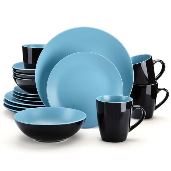 Stentøj Middagsservice, 27 cm Middagstallerkener, 650 ml Skåle,16 stk, Blå
