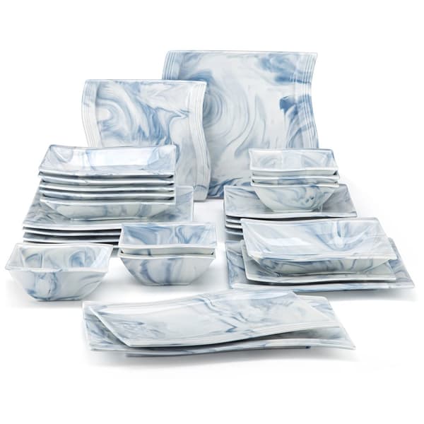 Porcelænsservise, Elegant Firkantet Design, Service til Seks,26-DELE-BLA