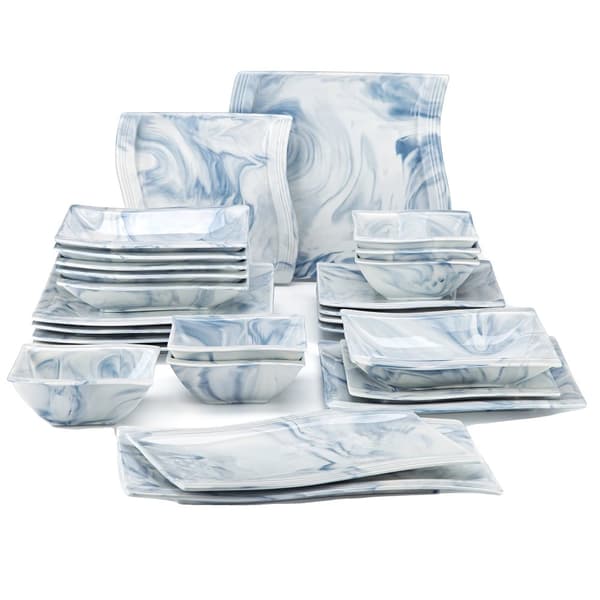 Porcelænsservise, Elegant Firkantet Design, Service til Seks,26-DELE-BLA