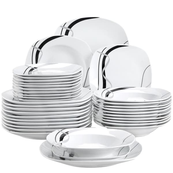 Keraaminen Astiastosetti, Elegantti Raidallinen Kuosi, Monipuoliset Lautaskoot,36-KOSKISTA