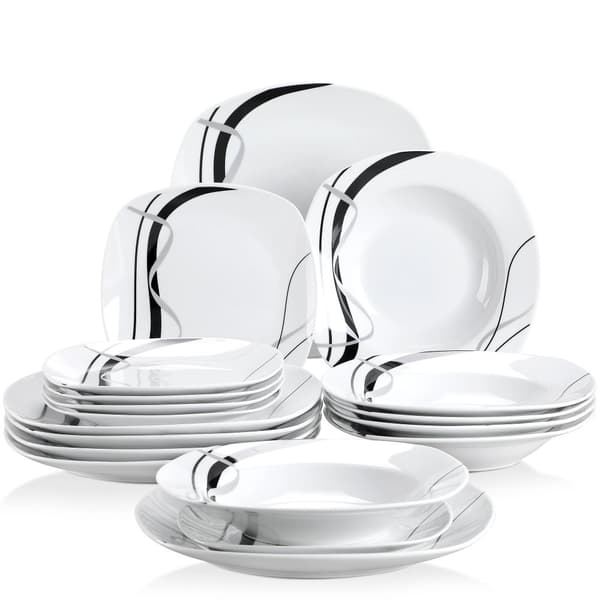 Keramisk Middagsservice, Elegant Stribet Mønster, Alsidige Tallerkenstørrelser,18-DELE