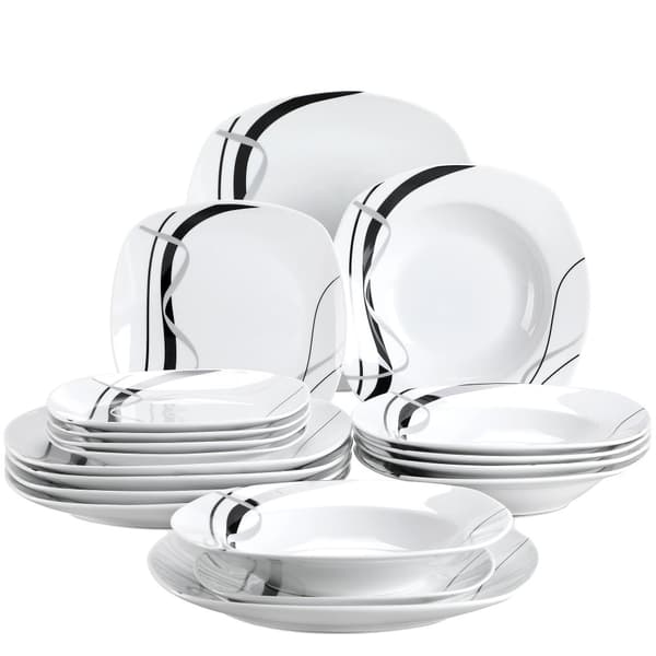 Keramisk Middagsservice, Elegant Stribet Mønster, Alsidige Tallerkenstørrelser,18-DELE