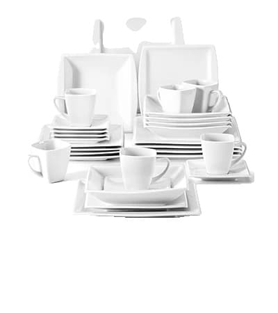 Hvidt Porcelænsservise, Elegant Firkantet Design, Miljøvenligt, Sikkert til Daglig Brug,30-delt