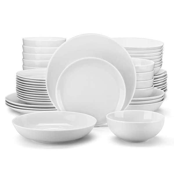 MALACASA Middagsservice, Elegant Elfenbenshvid Porcelæn, Miljøvenligt og Giftfrit Materiale,48-DELE