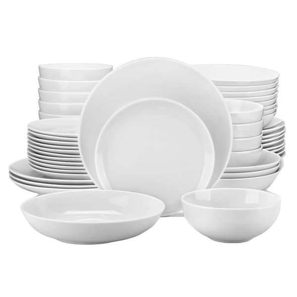 MALACASA Middagsservice, Elegant Elfenbenshvid Porcelæn, Miljøvenligt og Giftfrit Materiale,48-DELE