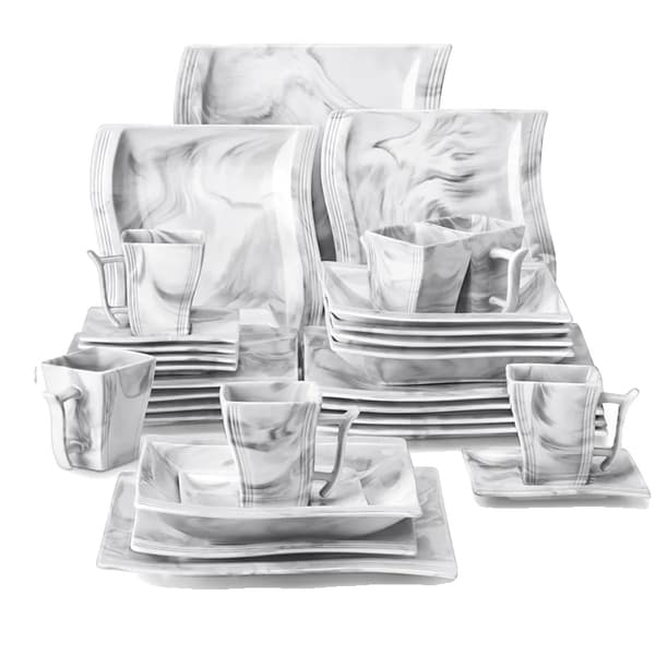 Marmor Porcelænsservise, Mikrobølgeovn og Opvaskemaskine Sikker, Elegant Design,30 stykker
