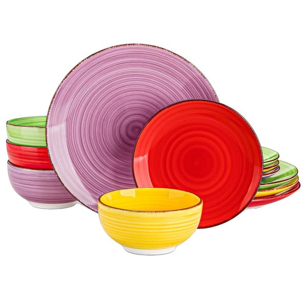 Keramisk Middagsservice, 48 Stykker, Stilfuldt Spiral Design,12 STK Farverige