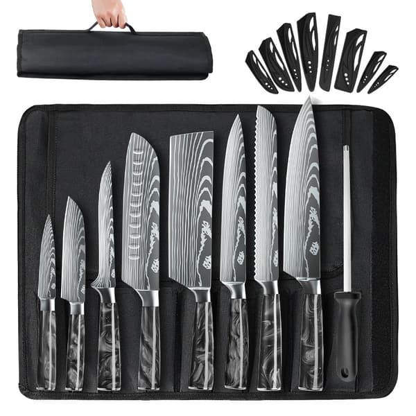 10-delars knivset, rostfritt stål, ergonomiskt handtag, miljövänlig,svart
