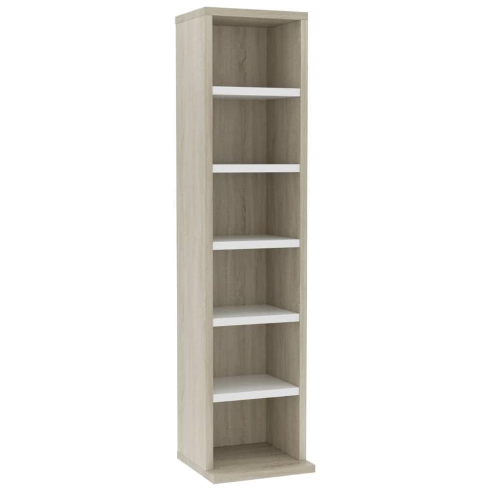 vidaXL CD-hylla vit och sonoma-ek 21x20x88 cm konstruerat trä