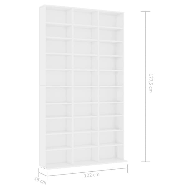 vidaXL cd-reol 102x16x177,5 cm konstrueret træ hvid