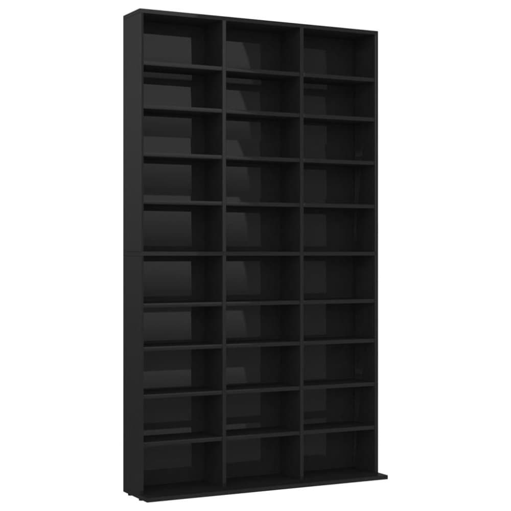 vidaXL CD-hylla svart högglans 102x16x177,5 cm konstruerat trä