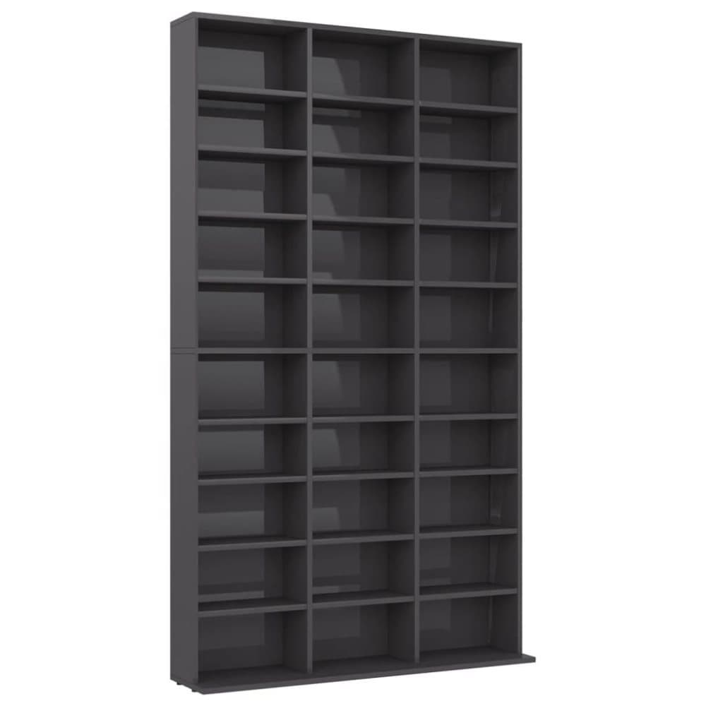 vidaXL CD-hylla grå högglans 102x16x177,5 cm konstruerat trä
